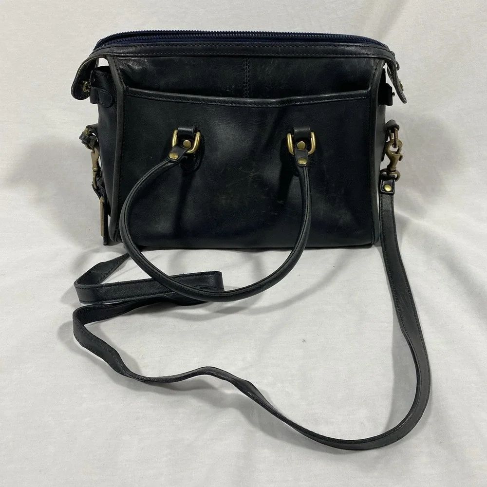 Liz Claiborne Navy Blue Vintage Leather Crossbody Handbag 90s
